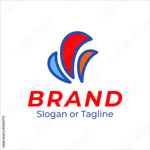 Logo template vector with 3 object colored red, light blue, and orange