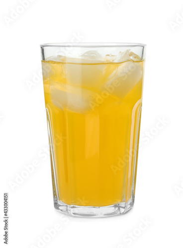 Delicious orange soda water on white background