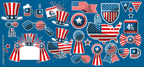 A set of souvenirs with the decor of the American flag for Independence Day of America.