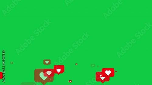 Animation like icons motion background. Social media Live style animated heart on green screen and alpha matte.