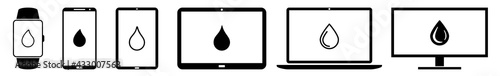 Display drop, water, oil, dropping Icon Devices Set | Web Screen Device Online | Laptop Vector Illustration | Mobile Phone | PC Computer Smartphone Tablet Sign Isolated