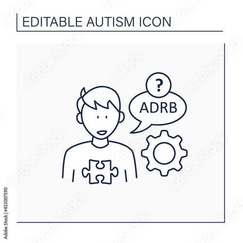 Neurodevelopmental disorder line icon.Using odd words, phrasses. Atypical speech. Difficult word-construction. Autism spectrum disorder concept.Isolated vector illustration.Editable stroke