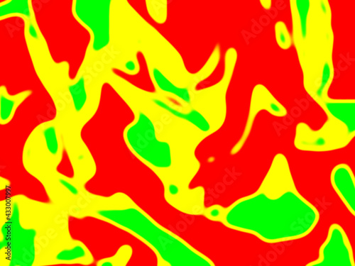 Bright green, red and yellow pattern.
