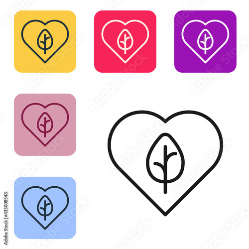 Black line Vegan food diet icon isolated Black line background. Organic, bio, eco symbol. Vegan, no meat, lactose free, healthy, fresh and nonviolent food. Set icons in color square buttons. Vector