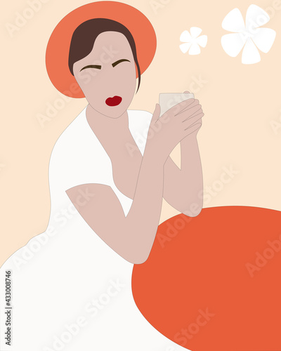 Frau mit Tasse Kaffee an dem Tisch in Café 