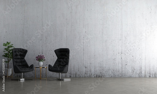 Fototapeta Naklejka Na Ścianę i Meble -  Living room interior wall mock up in warm neutrals with furniture modern cozy style decoration on empty concrete wall background. 3D rendering