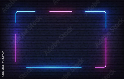 Neon frame template. Light banner design. Vector glowing rectangle signboard