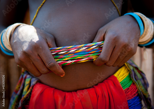 Mucawana Woman Showing Her Beaded Belt, Village Of Soba, Angola photo