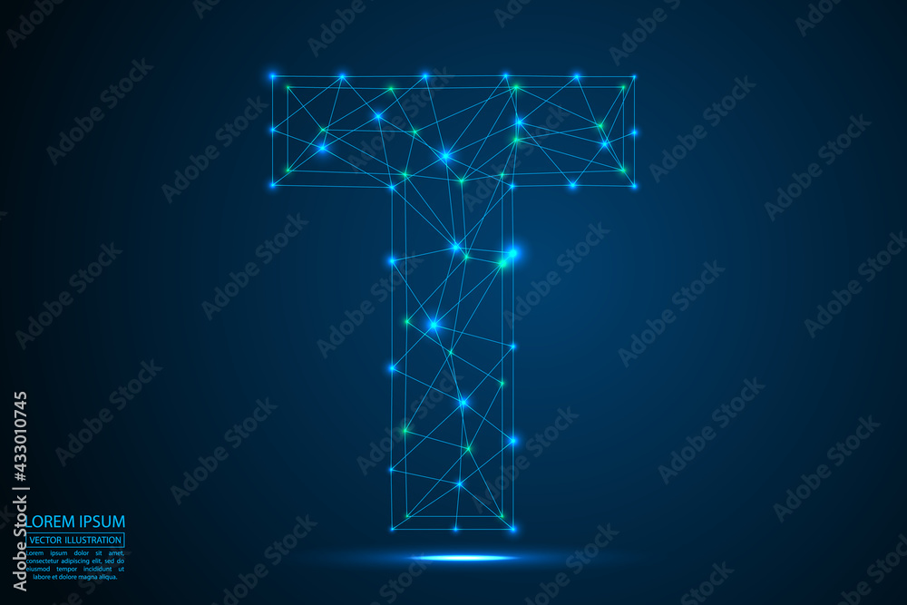Abstract letters font is made up of triangles, lines, dots and connections. On a dark blue background, stars of the cosmic universe, meteorites, galaxies. Vector illustration eps 10. Abstract letters font is made up of triangles, lines, dots and connections. On a dark blue background, stars of the cosmic universe, meteorites, galaxies. Vector illustration eps 10.