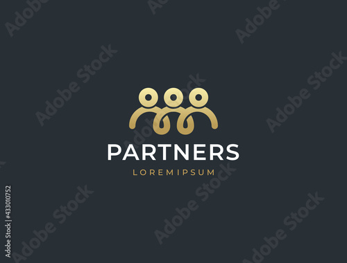 Team logo. Creative three people icon. Community, partners, group, startup or teamwork symbol. Abstract vector illustration.