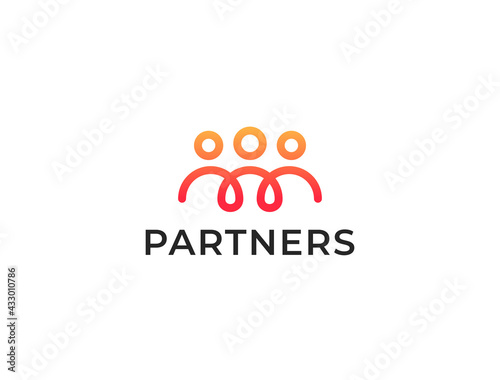 Team logo. Creative three people icon. Community, partners, group, startup or teamwork symbol. Abstract vector illustration.