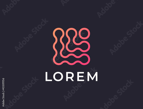 Abstract tech logo. Letter L logotype. Simple digital connection technology logo. Creative square flow shape modern icon for construction technology or logo template for digital communication concept.