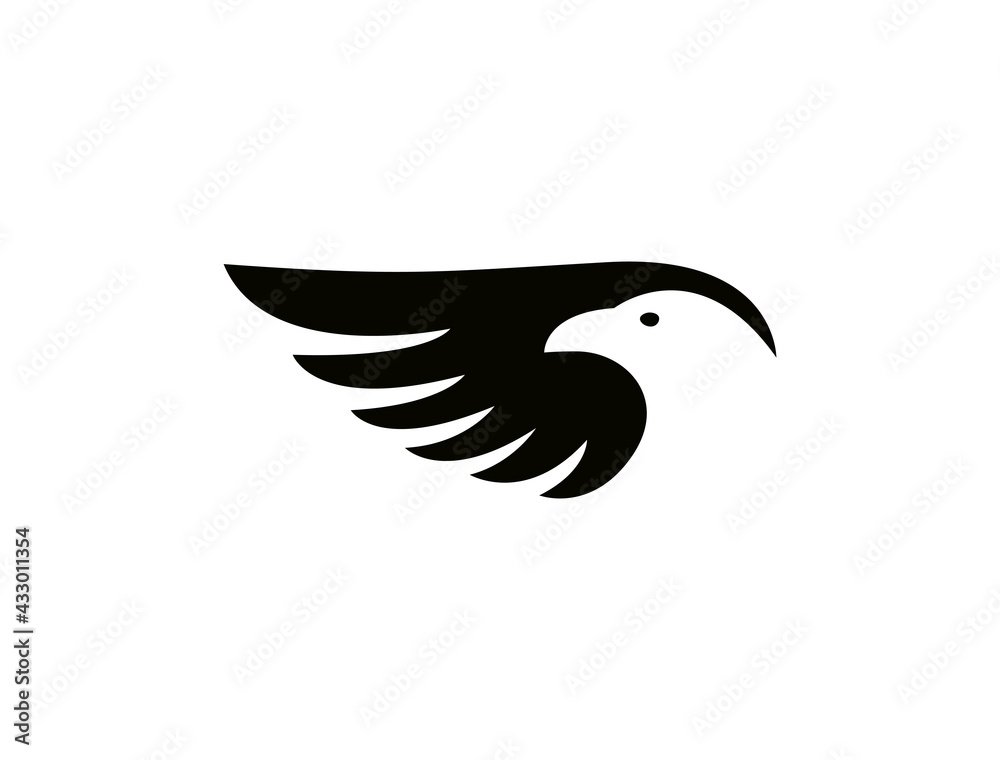 Obraz premium Flying bird vector logo. Elegant bird, eagle, hawk, vector logotype design. Universal premium falcon wing symbol. 
