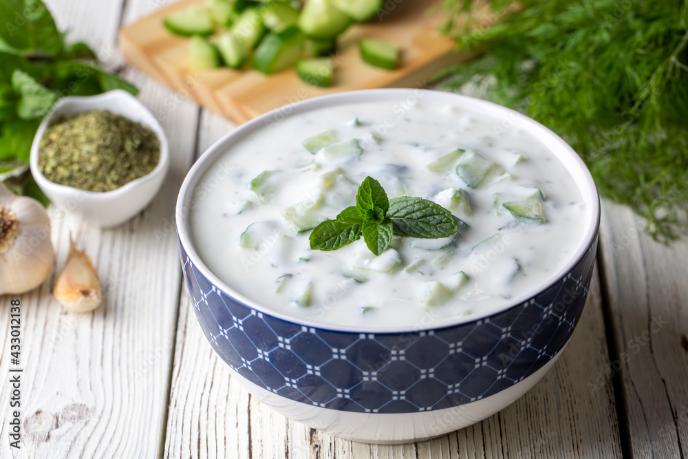 Traditional delicious appetizer; tzatziki (Turkish name; cacik) Traditional delicious appetizer; tzatziki (Turkish name; cacik)