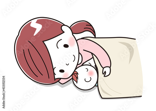 赤ちゃんに添い寝で授乳するママ
