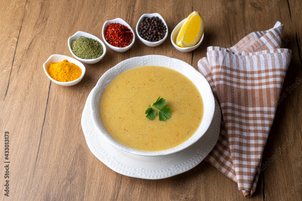 Traditional delicious Turkish foods; Red lentil soup (Turkish name; Mercimek corbasi) Traditional delicious Turkish foods; Red lentil soup (Turkish name; Mercimek corbasi)