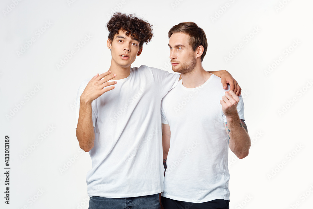 two men are standing next to clean t-shirts emotions two men are standing next to clean t-shirts emotions