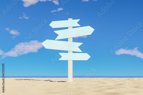 multidirectional sign on beach sand