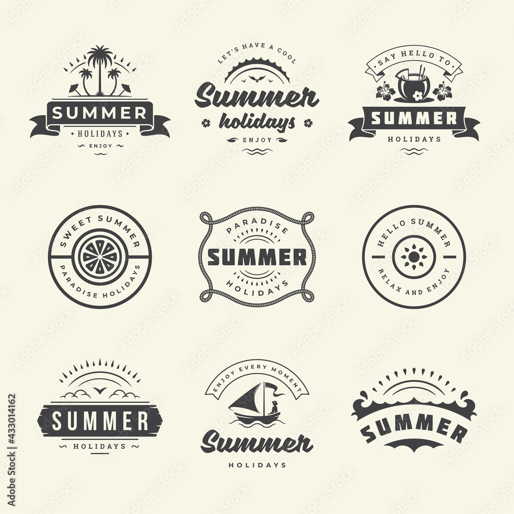 Fototapeta premium Summer holidays labels and badges retro typography design set.