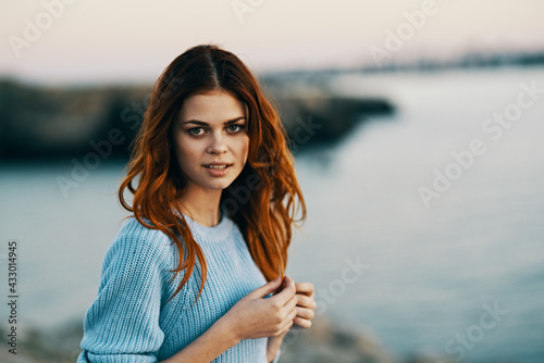 pretty red-haired woman fresh air freedom leisure lifestyle