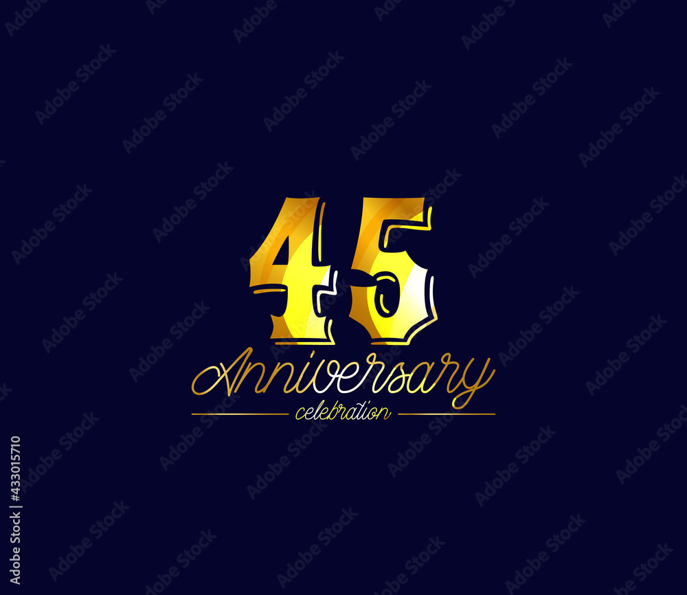 Creative Gold Colors Design Alphabet, Celebration 45 Year Anniversary, Banners, Posters, Card Material, for this Creative Gold Colors Design Alphabet, Celebration 45 Year Anniversary, Banners, Posters, Card Material, for this