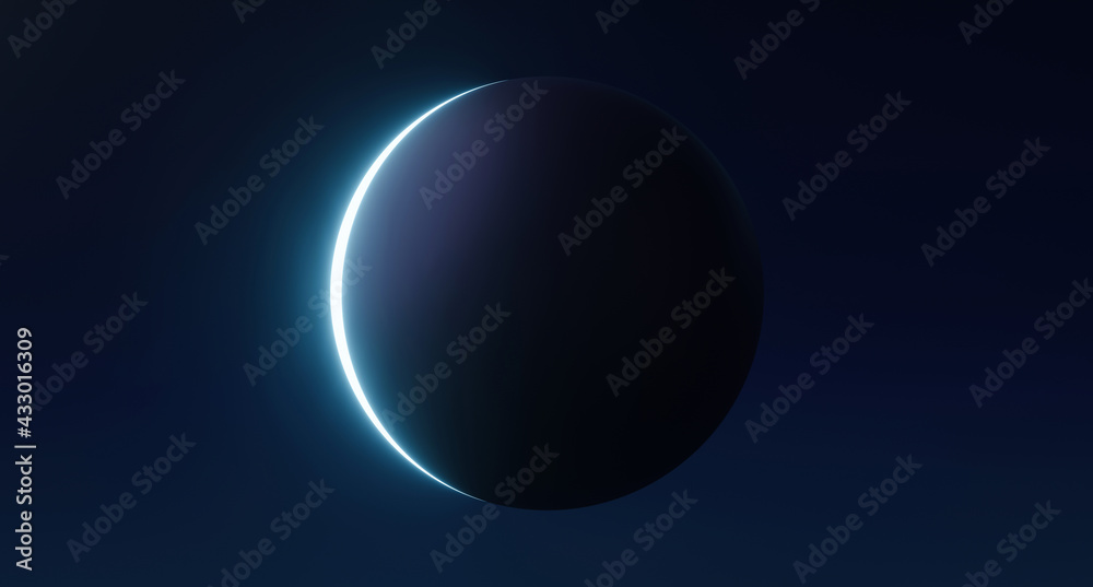 Black moon night and full lunar glowing light on universe background with midnight moonlight. 3D rendering. Black moon night and full lunar glowing light on universe background with midnight moonlight. 3D rendering.
