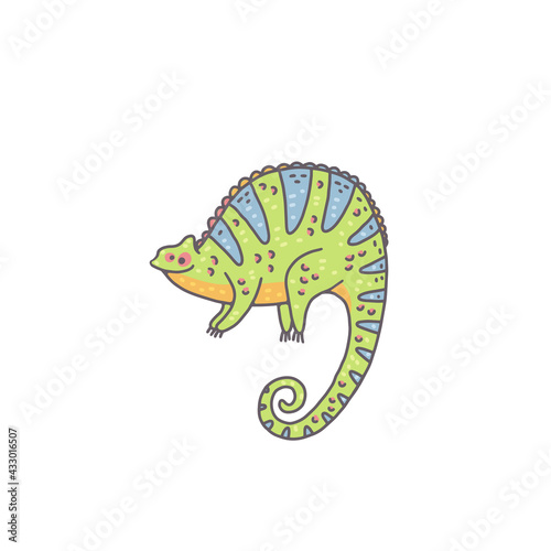Cute chameleon animal. Cartoon colorful character illustration.