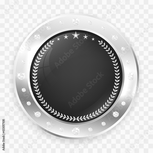 Circle silver badge frame with diamonds and copy space