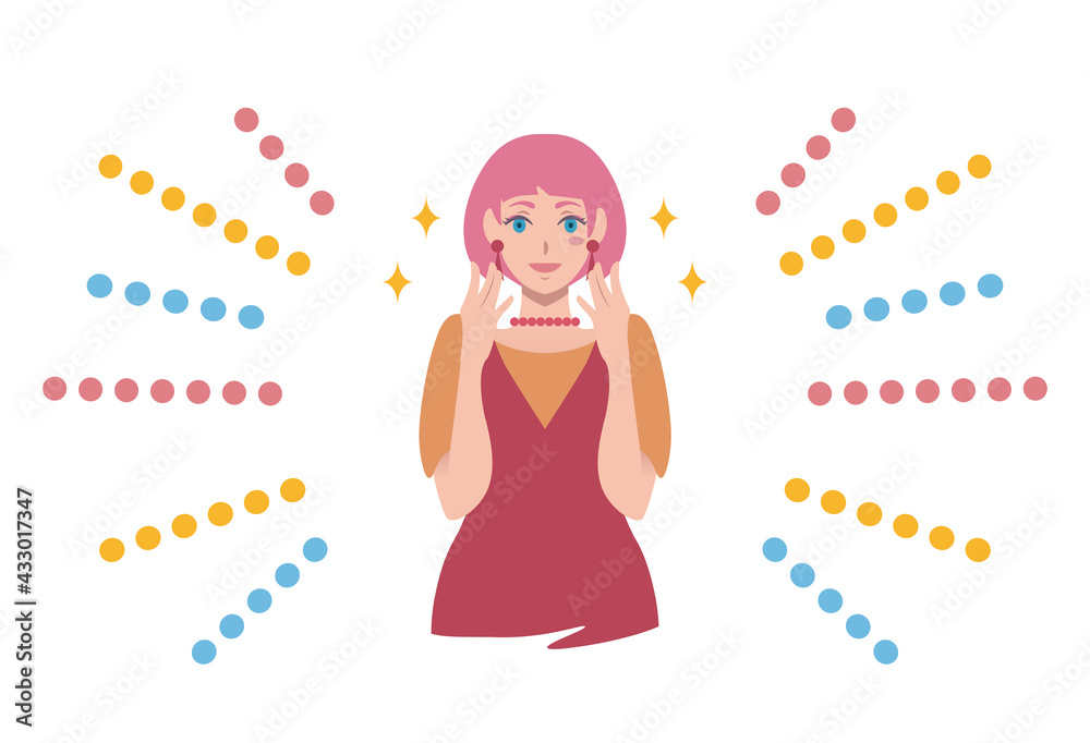 ファッショナブルな女性 喜び イラスト 笑顔 Happy Beauty Lady Stock Vector Adobe Stock