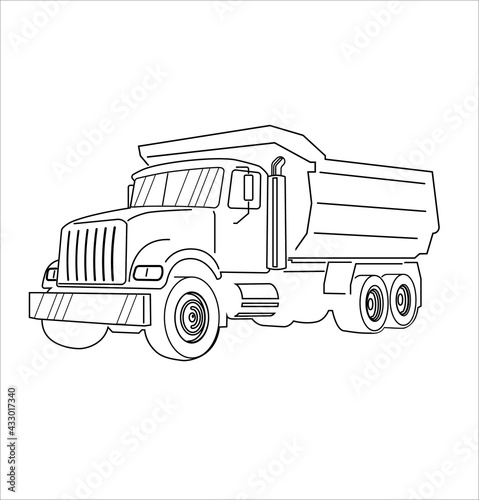 Vector Cartoon Dump Truck Outline. Tipper truck.