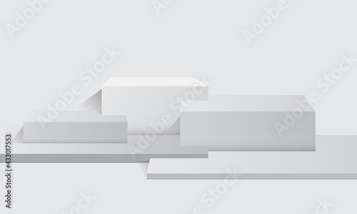 Empty mock up scene with podium or platform. Abstract scene background. Product presentation, mock up, show cosmetic product, Podium, stage pedestal or platform. Vector illustration