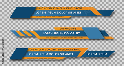 Lower third template. Set of TV banners and bars for news and sport channels, streaming and broadcasting. Collection of lower third for video editing on transparent background. Vector illustration