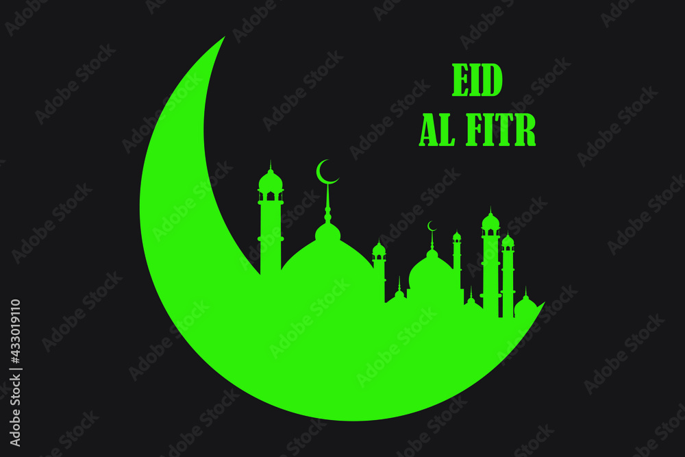 eid al fitr design with mosque and moon