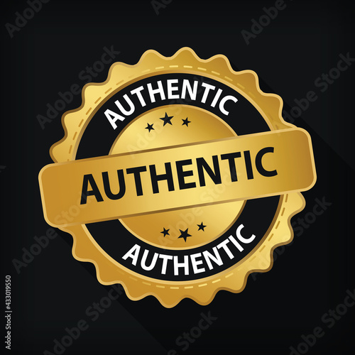 Gold Badge Authentic Guarantee Label Logo Isolated Round Emblem Sign