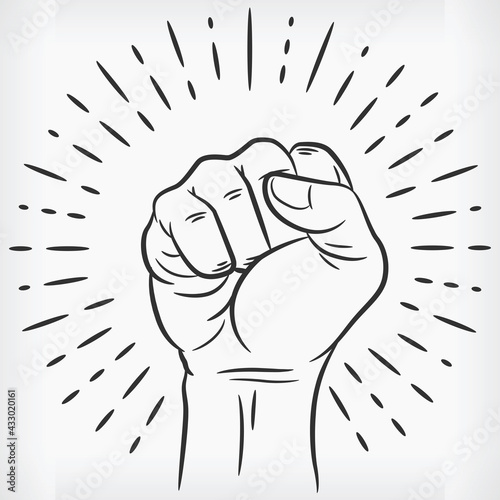 Sketch Raised Power Fist Clenched Doodle Hand Drawn Illustration