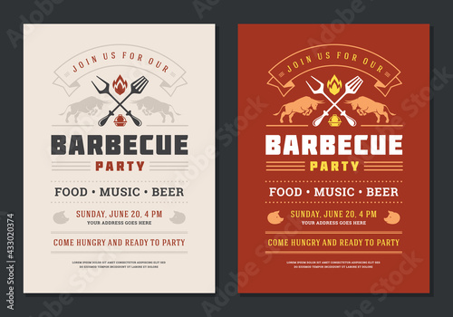 Barbecue party vector flyer or poster design template