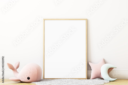 kids frame mock up decor pink, 3d-rendering