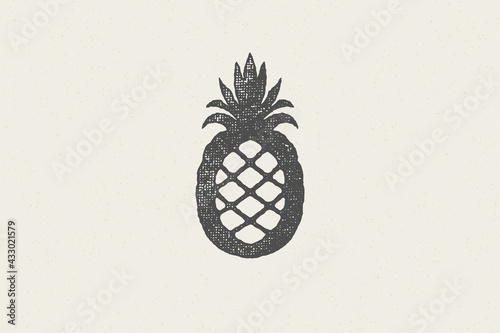 Tropical pineapple silhouette for designs with healthy and organic food hand drawn stamp effect vector illustration