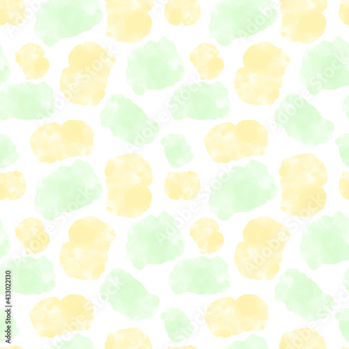 Seamless pattern with watercolor stains. Abstract stains of green and yellow paint. Vector illustration
