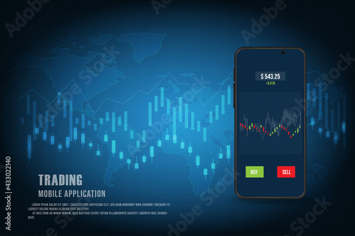 Vector Finance and trading. Online statistics and data anatytics. Trading mobile interface for stock exchange.