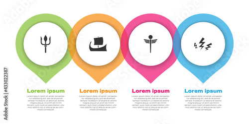 Set Neptune Trident, Greek trireme, Caduceus snake medical and Zeus. Business infographic template. Vector