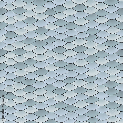 Seamless pattern. Imitation of scales of fish. Blue and grey scales with black lines. Marine background. Animal print.