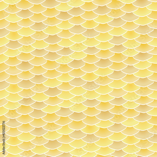Seamless pattern. Realistic imitation of scales of fish. Yellow background. Animal print.