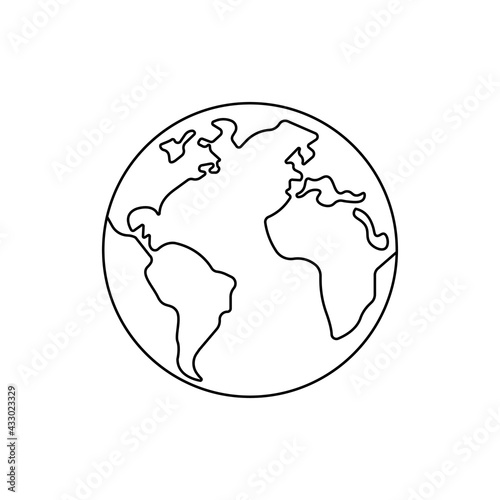 Planet Earth . World globe web page or browser template black line icon. Trendy flat isolated symbol, sign for: illustration, outline, logo, mobile, app, design, web, dev, ui, ux, gui. Vector EPS 10