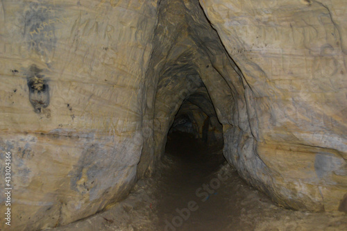 Structures inside the caves with beautiful natural patterns on the walls. Sandstone Caves