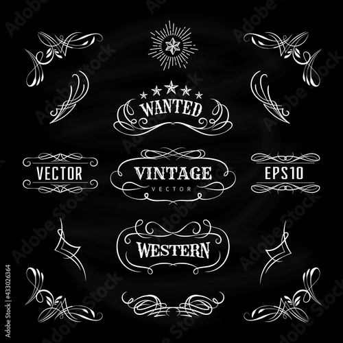 Western hand drawn vintage banners blackboard vector
