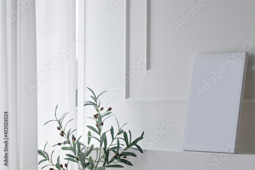 background texture of white chiffon curtains on the window with plant.