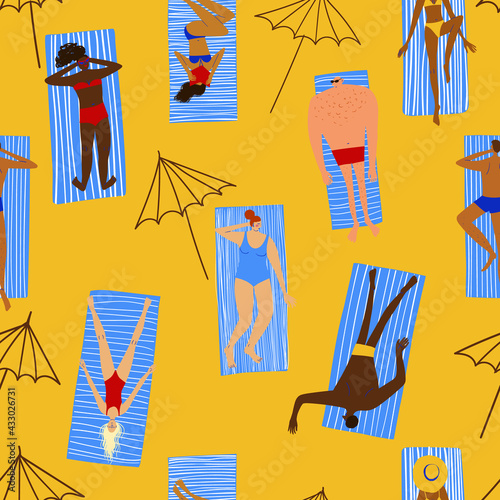 Colorful seamless pattern with people on the beach