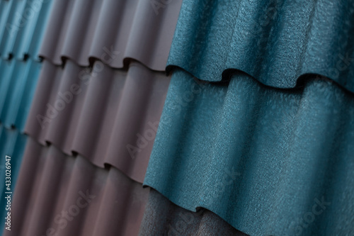 sample of colored metal profile roof pattern in retail store
