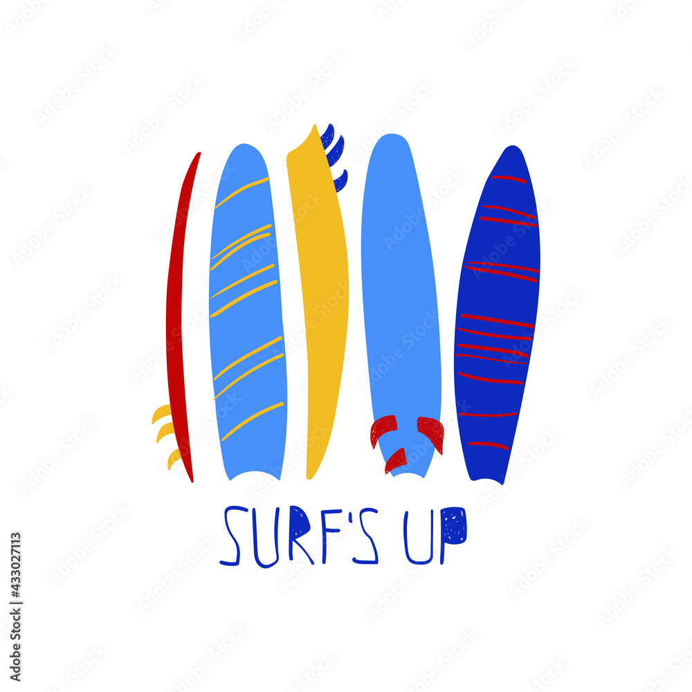 Funny illustration with colorful surfboards